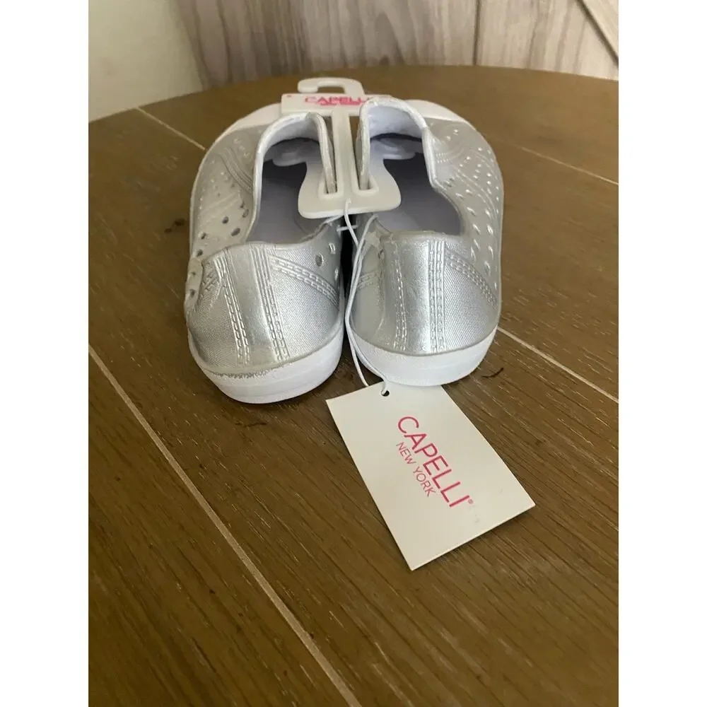 NWT Capelli New York, silver slip on water shoes girls size 8.